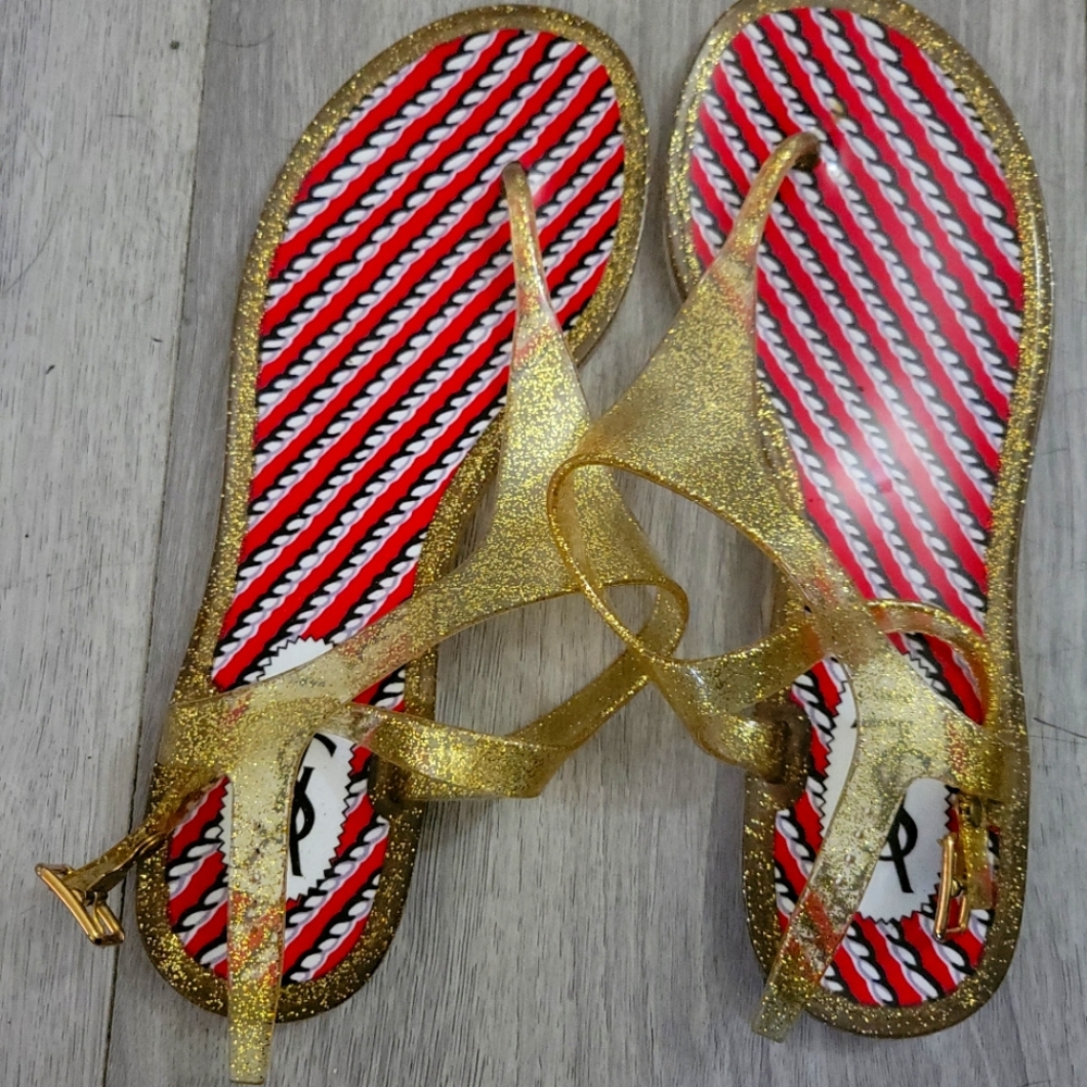 YSL Gold Jelly Glitter Sandals